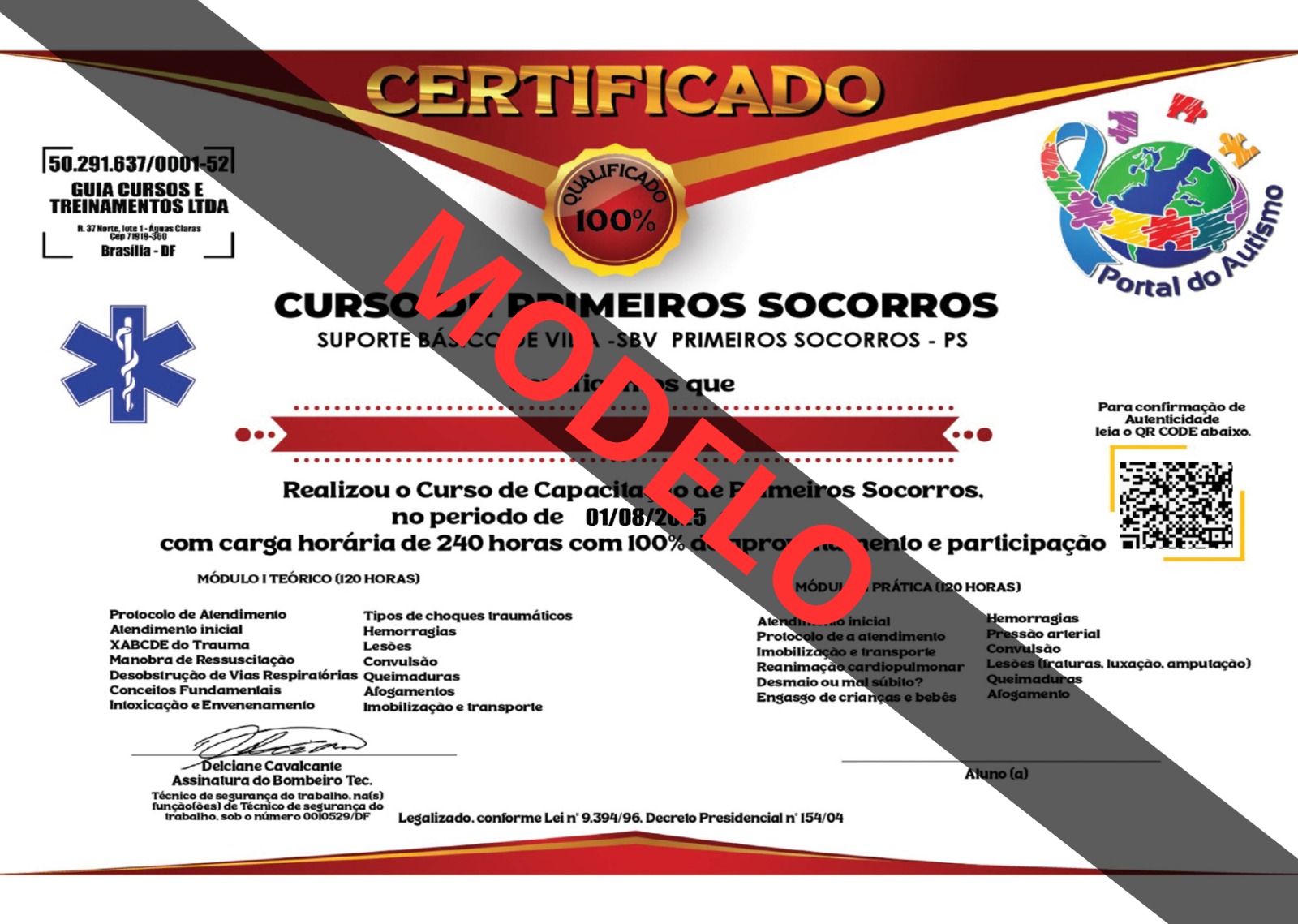 Modelo de certificado de conclusão - Curso de Primeiros Socorros - Guia Enfermagem